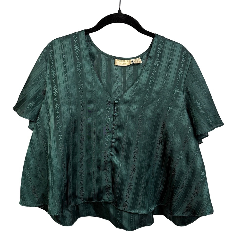 Vintage Victorias Secret Gold Label Emerald Green Satin Jacquard Top S